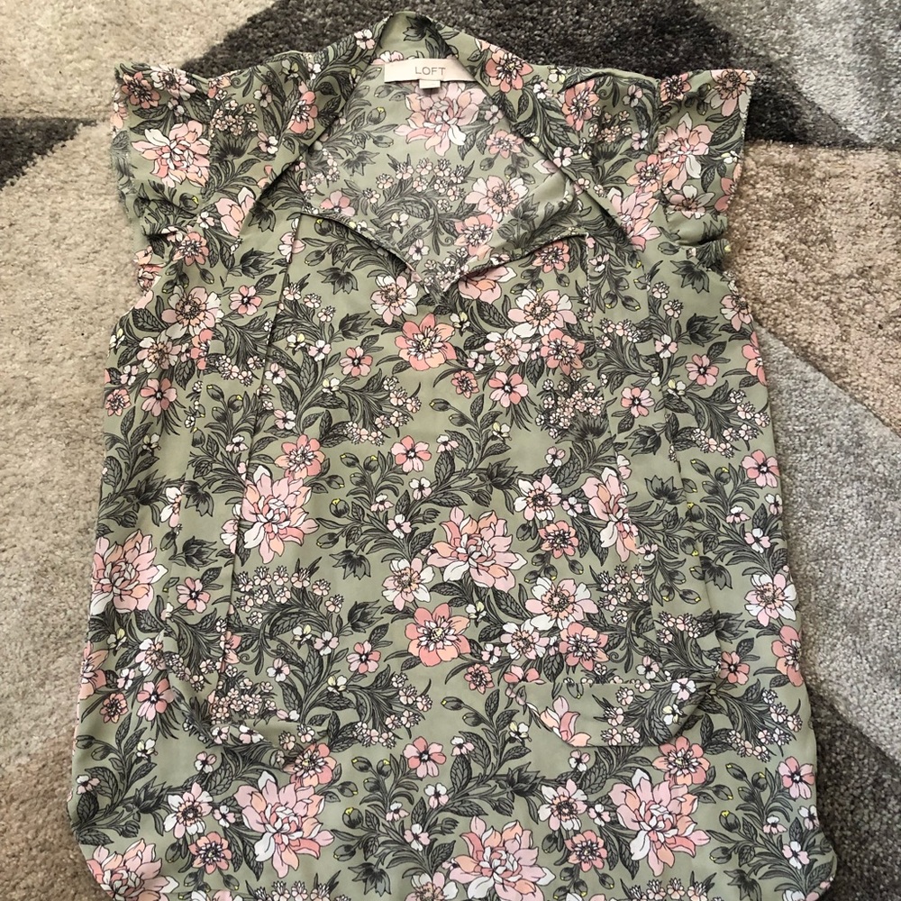 Loft floral tie neck blouse
